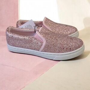 Pink Glitter Slip On Sneakers Girls Size 3 Coquette Soft Girl Sparkle Shoes